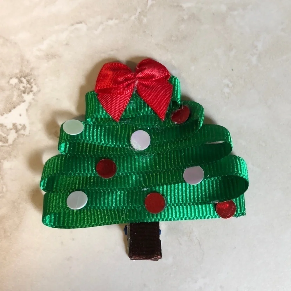 2/$15 3 Christmas Tree Barrettes | Green & Red Holiday Hair Clips | Girls